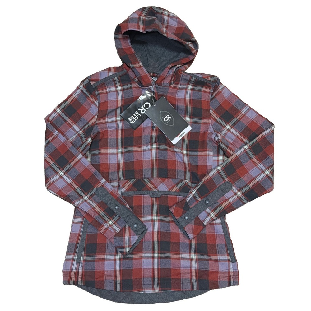 NWT Club Ride Women's Hooded Plaid XS Pop Over Flannel Hoody